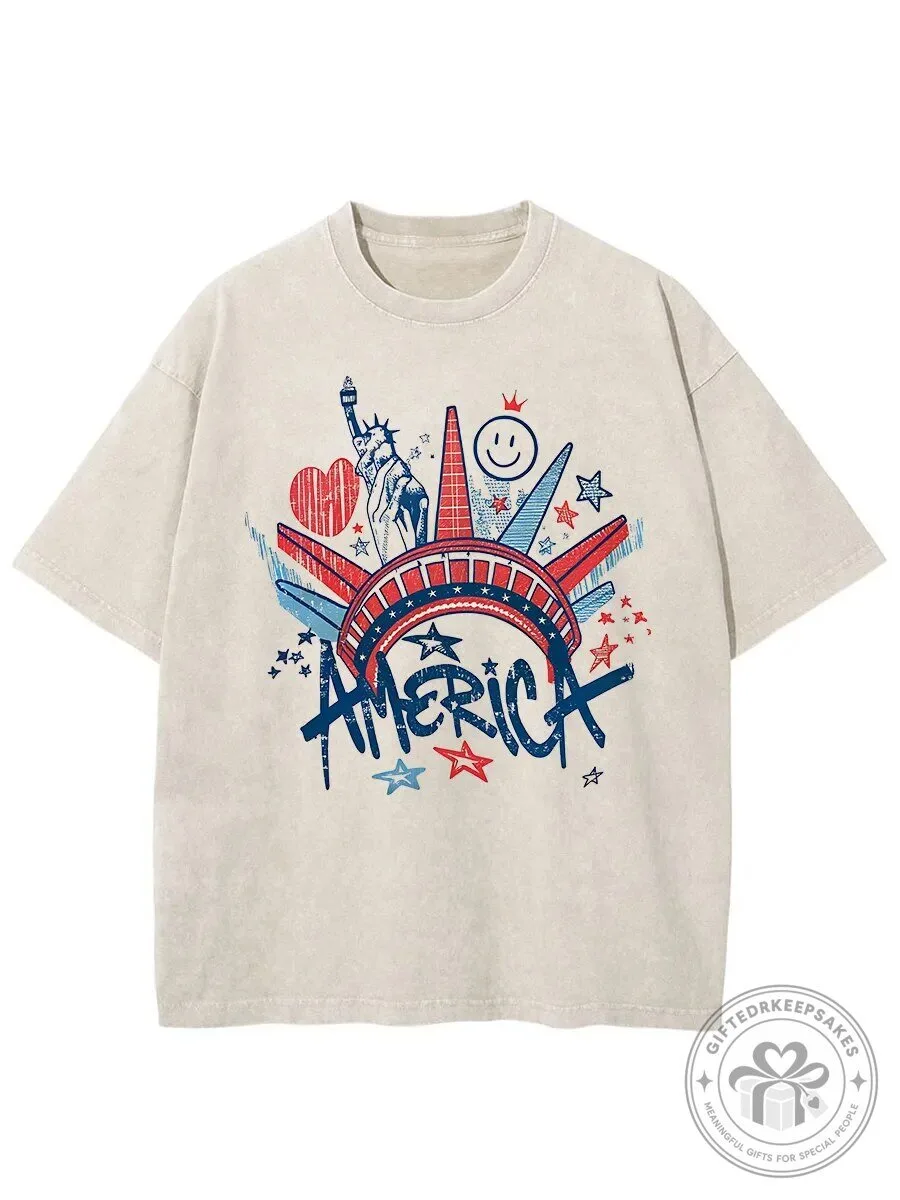 America Statue of Liberty Patriotic Graphic T-Shirt