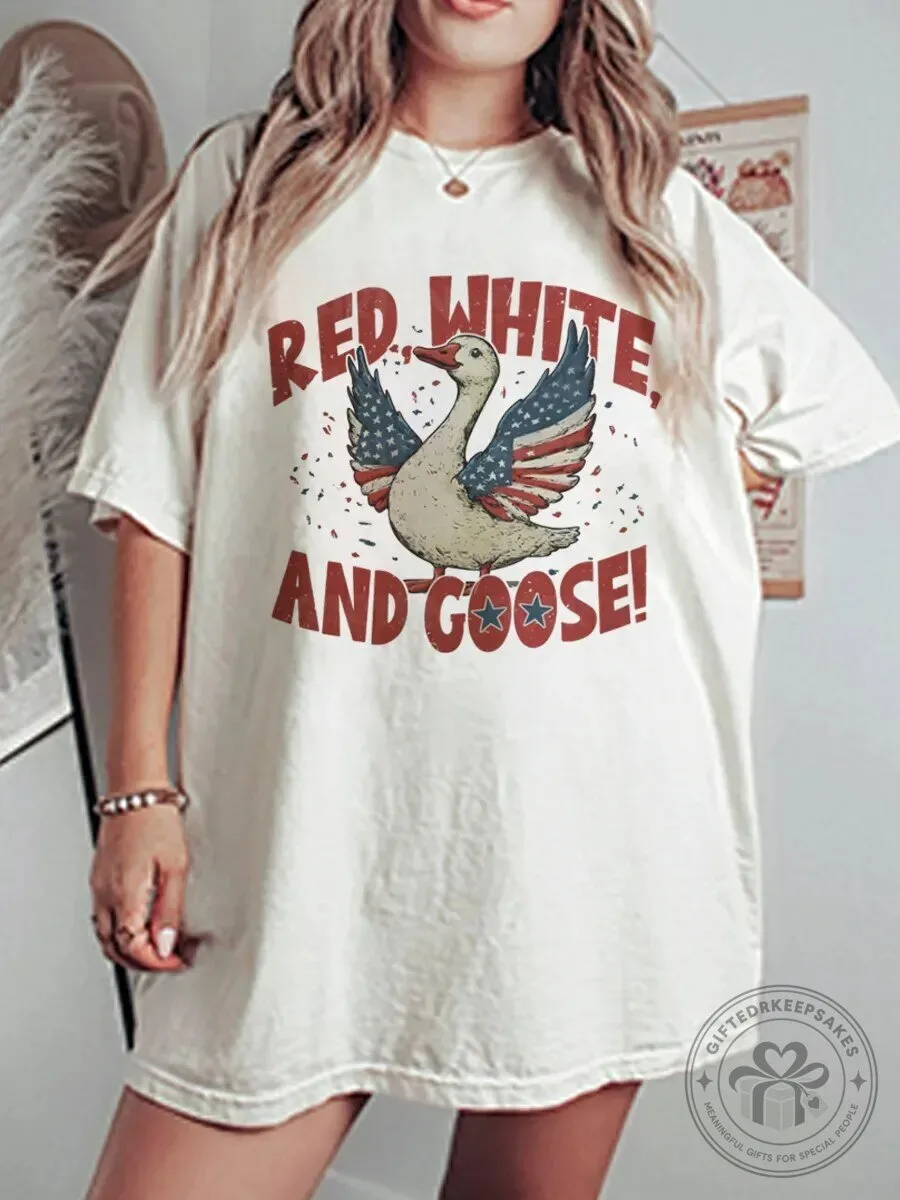 Red White And Goose Patriotic American Flag T-Shirt