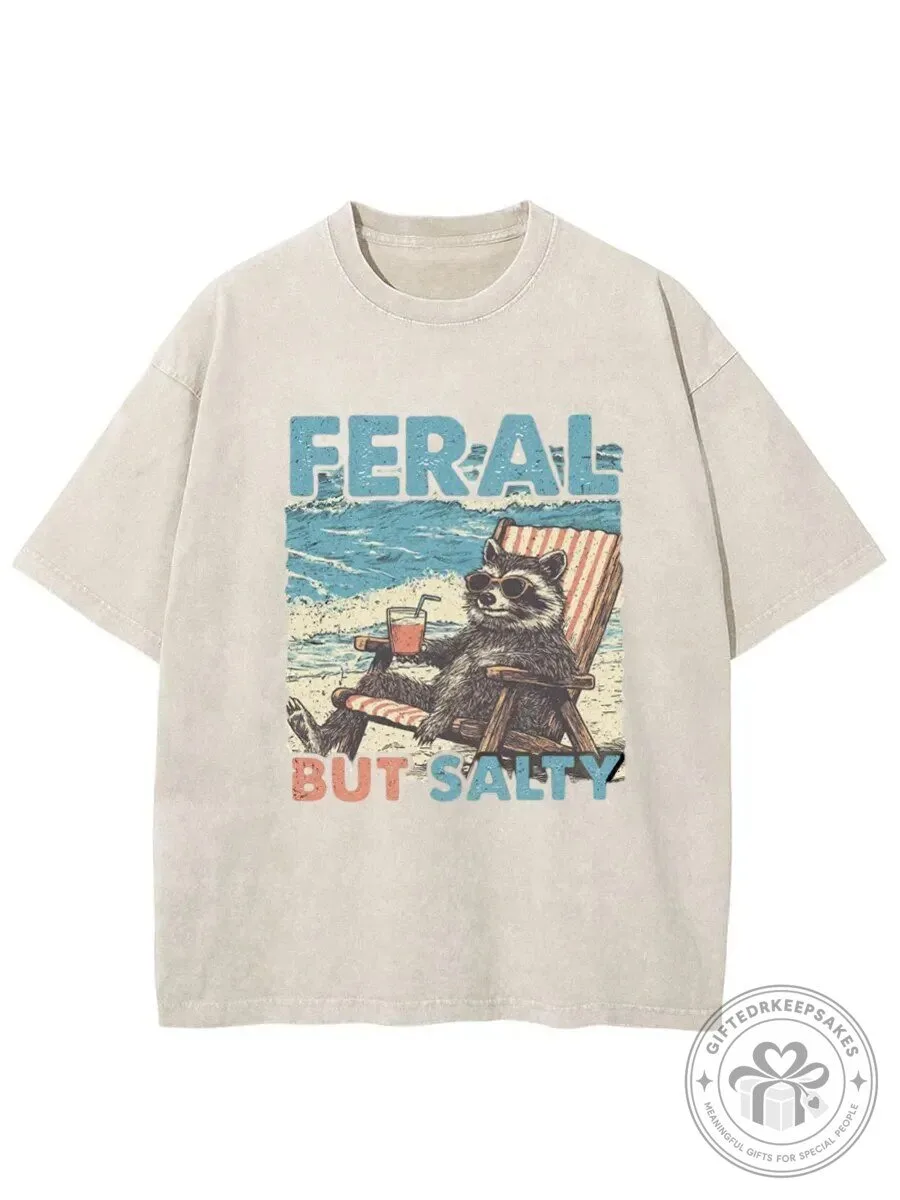 Feral But Salty Raccoon Relaxing on Beach Funny Graphic T-Shirt
